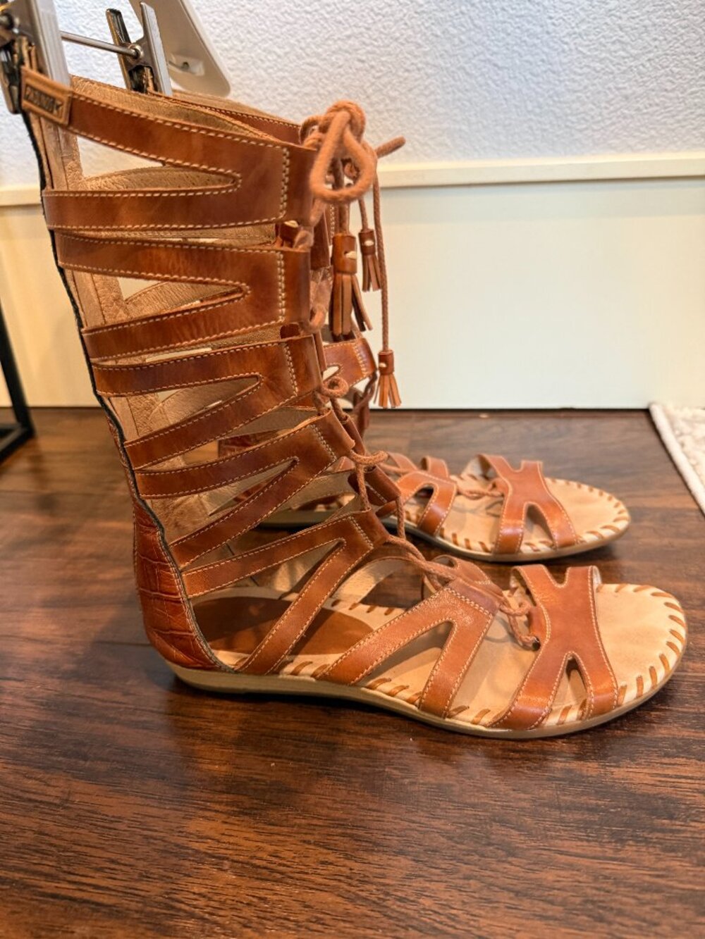 Pikolinos Brown Leather Gladiator Sandals Lace Up Tall Zip Back EU 39